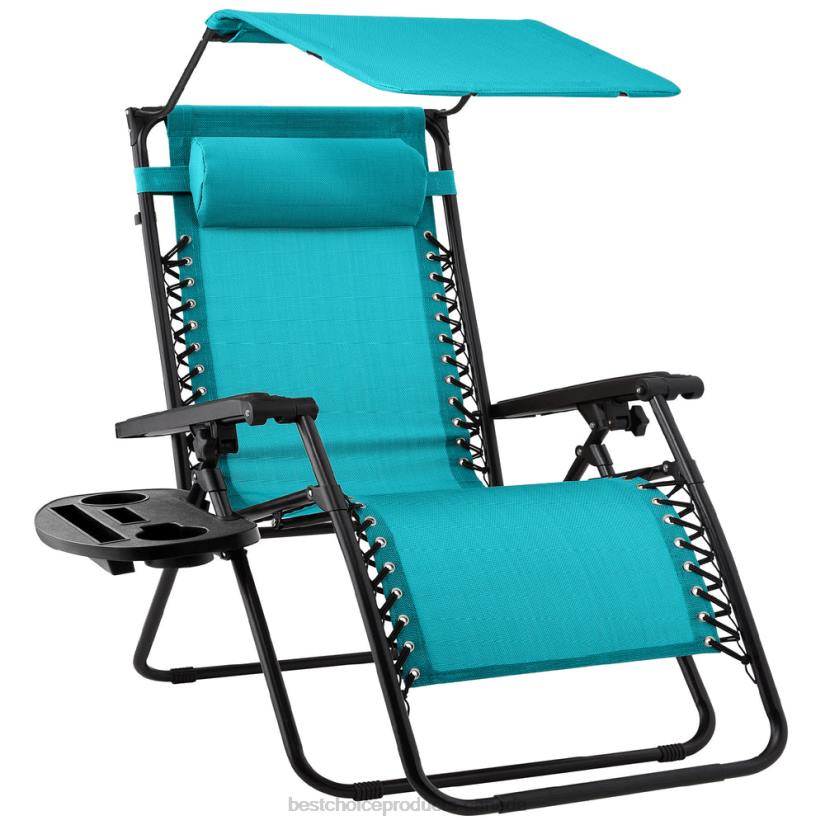 4LT2779 Peacock Blue Best Choice Products Folding Zero Gravity Recliner Patio Lounge Chair w/ Canopy, Side Tray