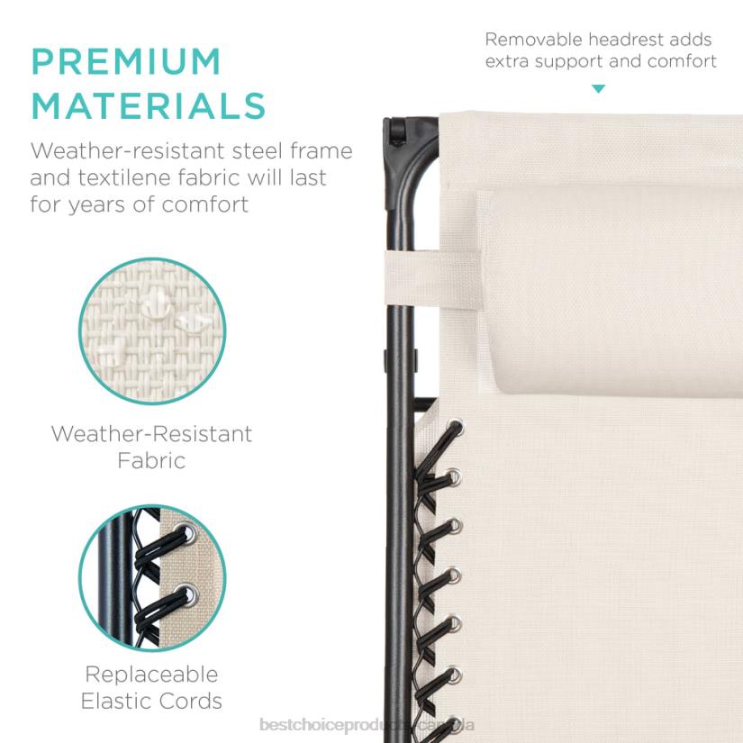 4LT2781 Ivory Best Choice Products Folding Zero Gravity Recliner Patio Lounge Chair w/ Canopy, Side Tray