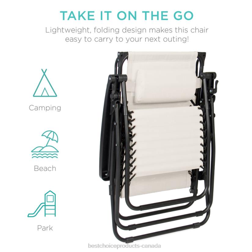 4LT2781 Ivory Best Choice Products Folding Zero Gravity Recliner Patio Lounge Chair w/ Canopy, Side Tray