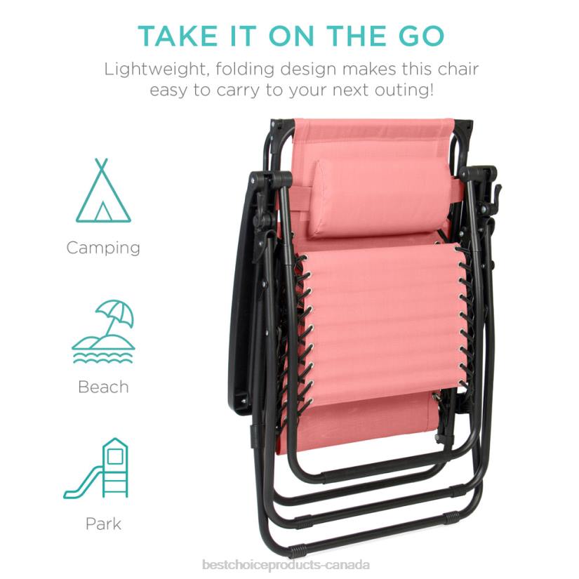 4LT2784 Pink Best Choice Products Folding Zero Gravity Recliner Patio Lounge Chair w/ Canopy, Side Tray