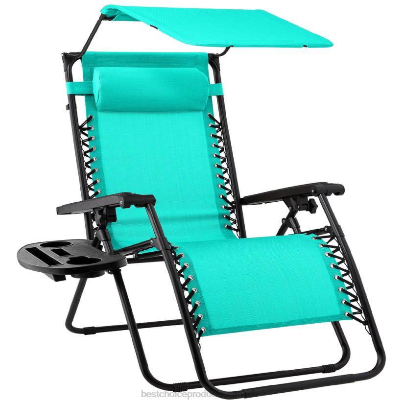 4LT2786 Mint Best Choice Products Folding Zero Gravity Recliner Patio Lounge Chair w/ Canopy, Side Tray