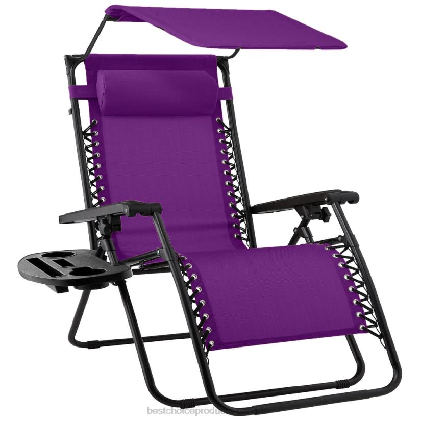 4LT2787 Amethyst Purple Best Choice Products Folding Zero Gravity Recliner Patio Lounge Chair w/ Canopy, Side Tray