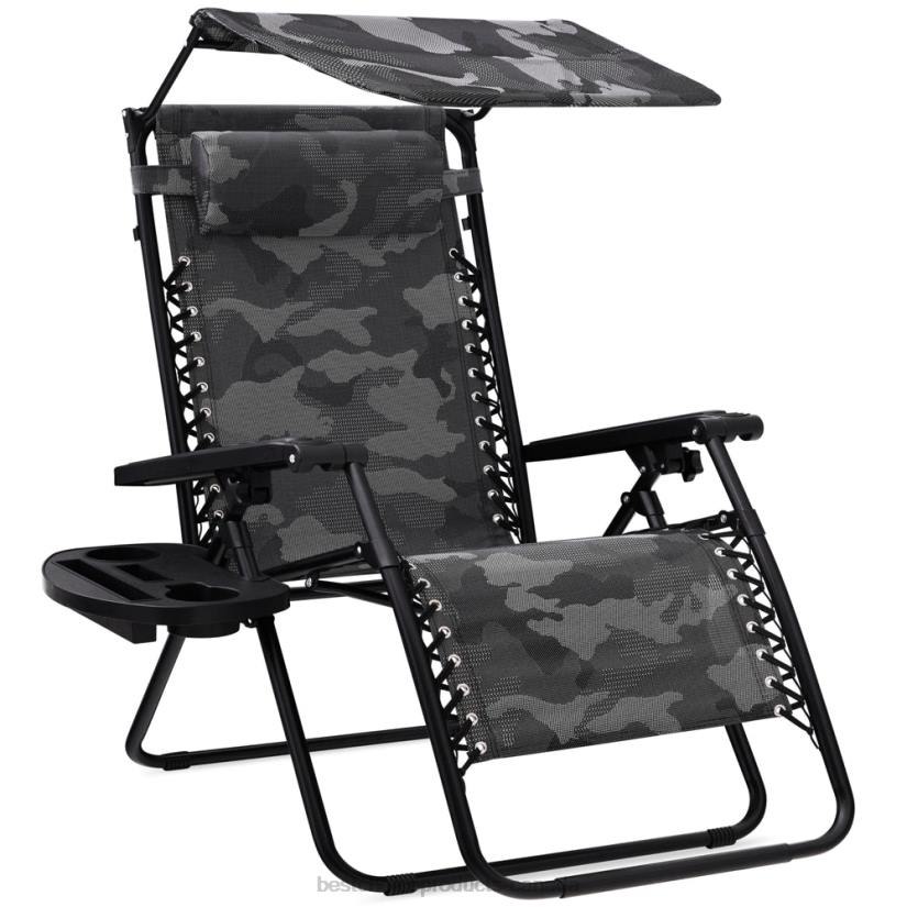 4LT2788 Camouflage Best Choice Products Folding Zero Gravity Recliner Patio Lounge Chair w/ Canopy, Side Tray
