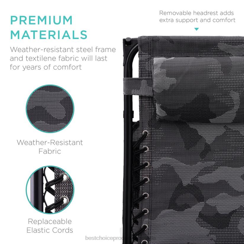 4LT2788 Camouflage Best Choice Products Folding Zero Gravity Recliner Patio Lounge Chair w/ Canopy, Side Tray