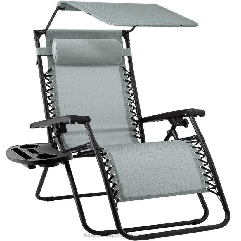 4LT2792 Stardew Best Choice Products Folding Zero Gravity Recliner Patio Lounge Chair w/ Canopy, Side Tray