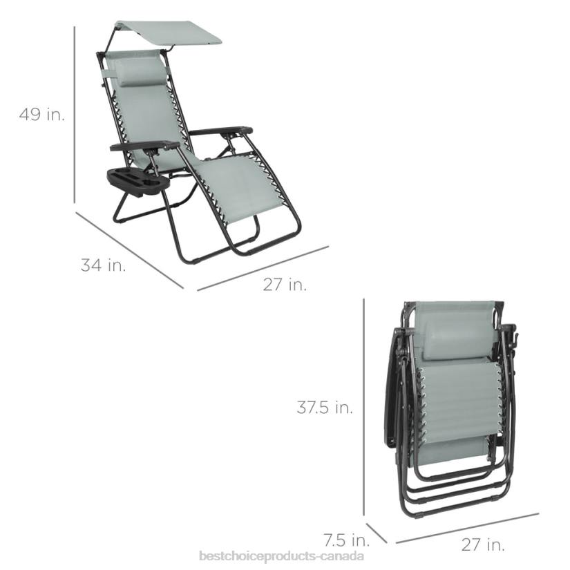 4LT2792 Stardew Best Choice Products Folding Zero Gravity Recliner Patio Lounge Chair w/ Canopy, Side Tray