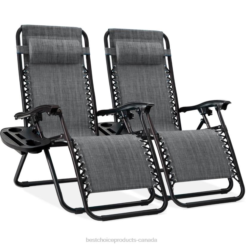 4LT2794 Gray Best Choice Products Set of 2 Adjustable Zero Gravity Patio Chair Recliners w/ Cup Holders