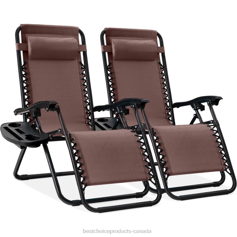 4LT2796 Brown Best Choice Products Set of 2 Adjustable Zero Gravity Patio Chair Recliners w/ Cup Holders