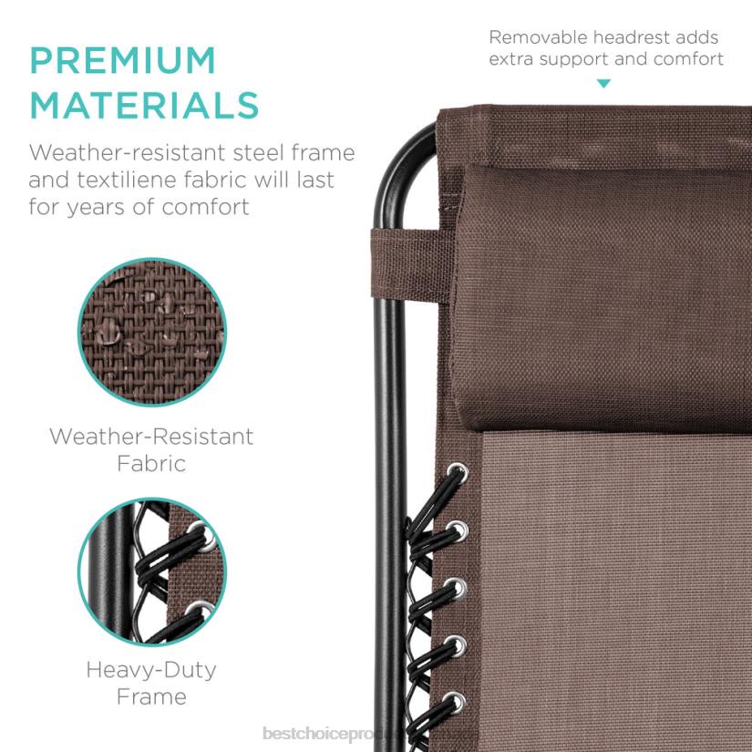 4LT2796 Brown Best Choice Products Set of 2 Adjustable Zero Gravity Patio Chair Recliners w/ Cup Holders