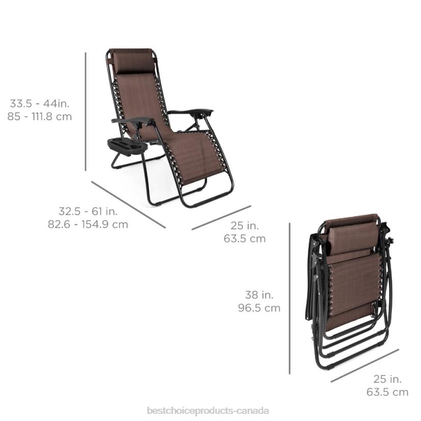 4LT2796 Brown Best Choice Products Set of 2 Adjustable Zero Gravity Patio Chair Recliners w/ Cup Holders