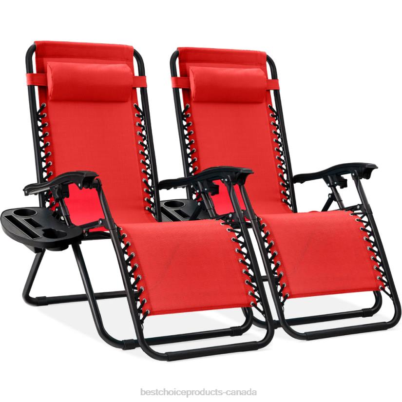 4LT2800 Crimson Red Best Choice Products Set of 2 Adjustable Zero Gravity Patio Chair Recliners w/ Cup Holders
