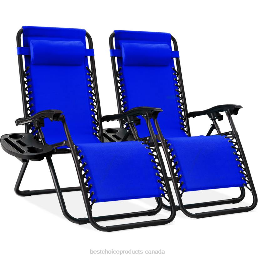 4LT2803 Cobalt Blue Best Choice Products Set of 2 Adjustable Zero Gravity Patio Chair Recliners w/ Cup Holders