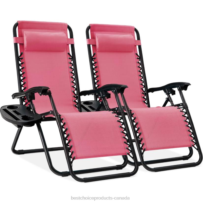 4LT2806 Pink Best Choice Products Set of 2 Adjustable Zero Gravity Patio Chair Recliners w/ Cup Holders