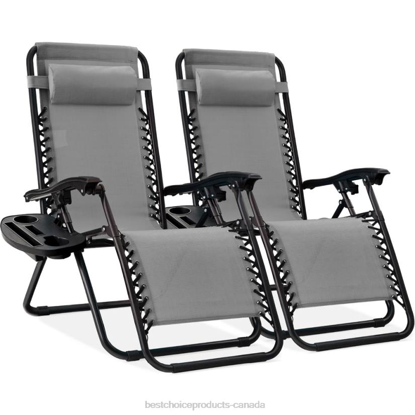 4LT2808 Ice Gray Best Choice Products Set of 2 Adjustable Zero Gravity Patio Chair Recliners w/ Cup Holders