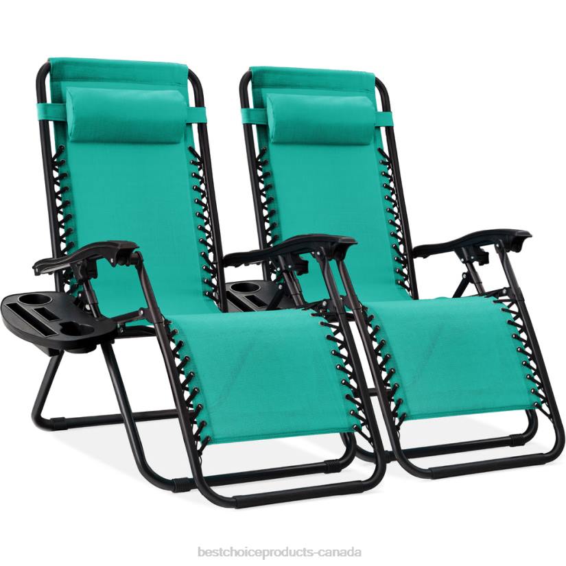 4LT2809 Mint Best Choice Products Set of 2 Adjustable Zero Gravity Patio Chair Recliners w/ Cup Holders