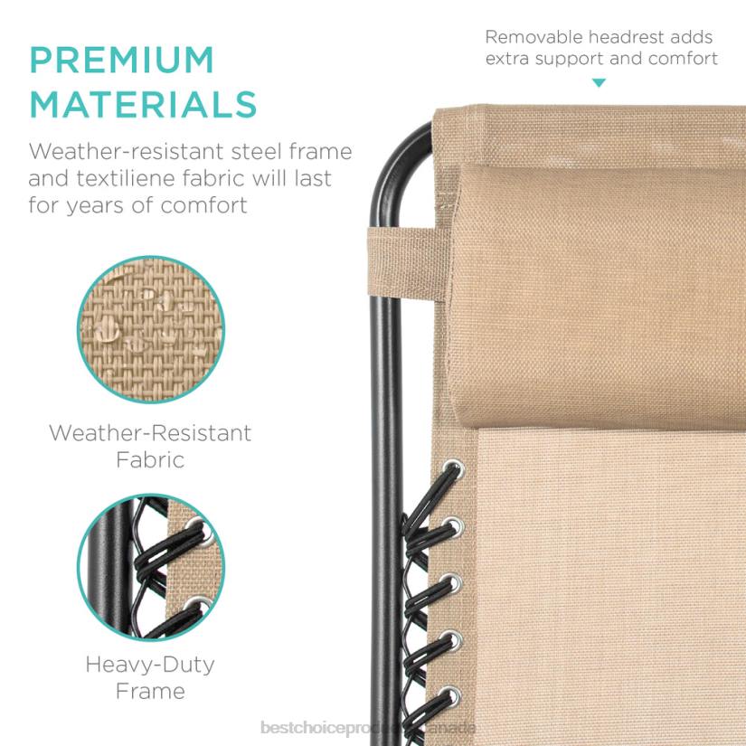 4LT2810 Sand Best Choice Products Set of 2 Adjustable Zero Gravity Patio Chair Recliners w/ Cup Holders