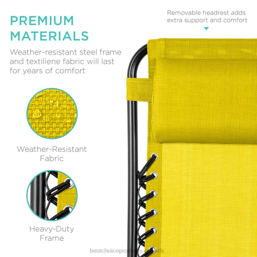 4LT2815 Sunflower Yellow Best Choice Products Set of 2 Adjustable Zero Gravity Patio Chair Recliners w/ Cup Holders