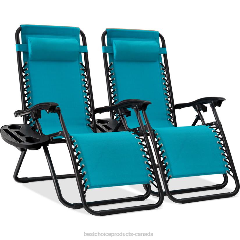 4LT2816 Peacock Blue Best Choice Products Set of 2 Adjustable Zero Gravity Patio Chair Recliners w/ Cup Holders
