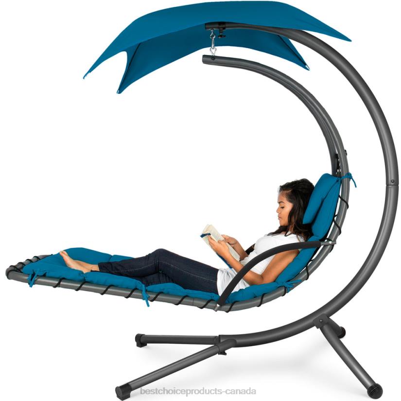 4LT2817 Peacock Blue Best Choice Products Hanging Curved Chaise Lounge Chair w/ Built-In Pillow, Removable Canopy