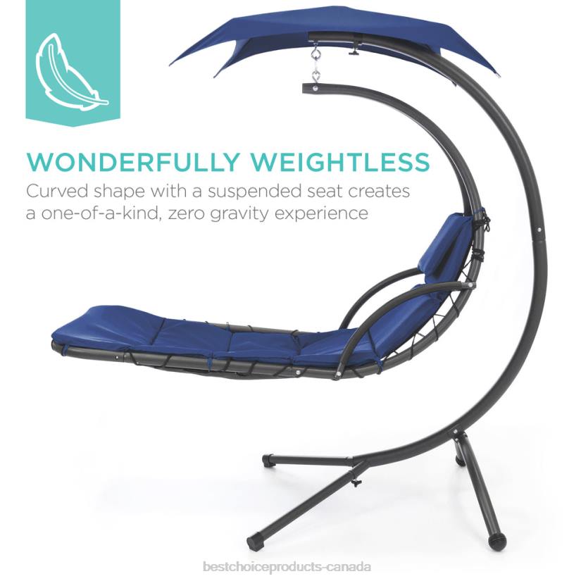 4LT2819 Navy Blue Best Choice Products Hanging Curved Chaise Lounge Chair w/ Built-In Pillow, Removable Canopy