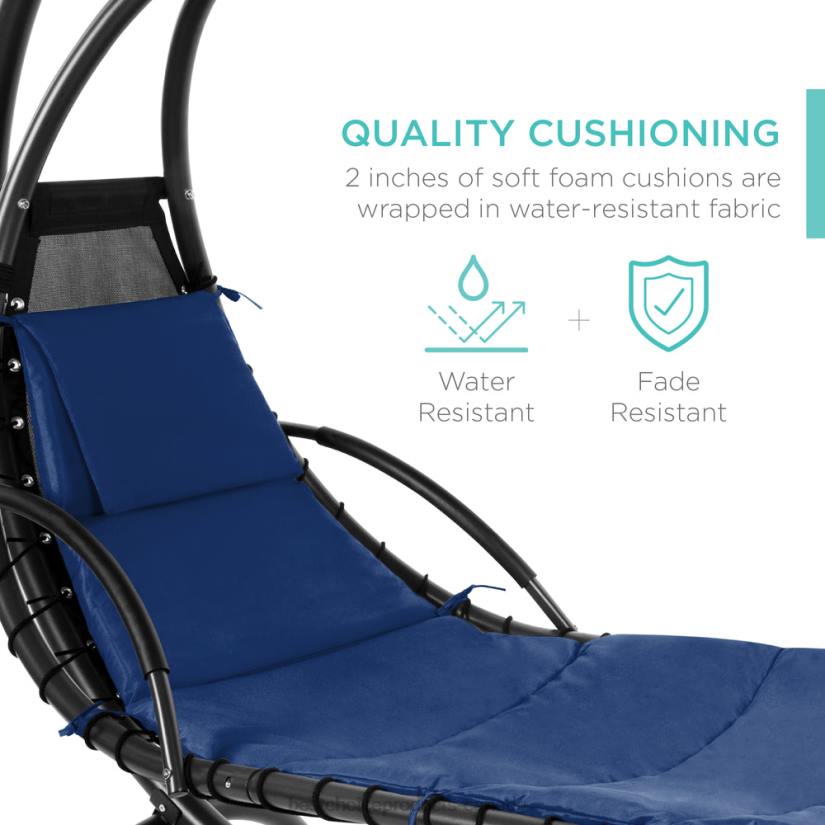 4LT2819 Navy Blue Best Choice Products Hanging Curved Chaise Lounge Chair w/ Built-In Pillow, Removable Canopy