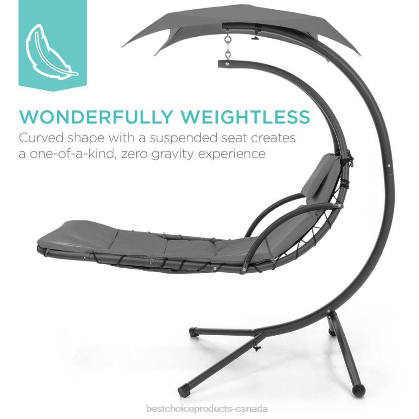4LT2820 Charcoal Gray Best Choice Products Hanging Curved Chaise Lounge Chair w/ Built-In Pillow, Removable Canopy