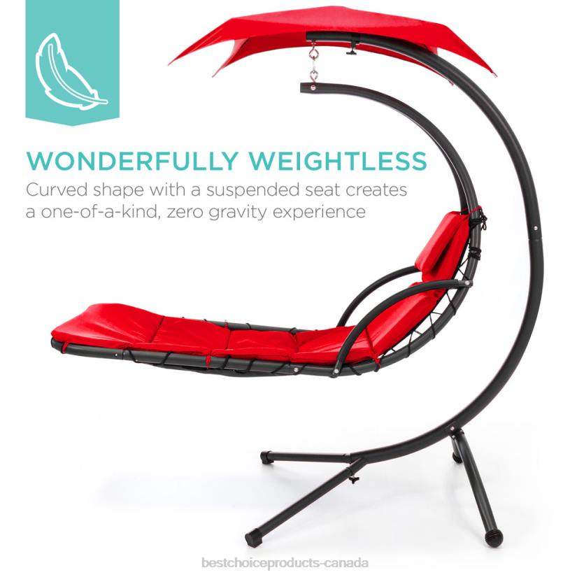 4LT2821 Red Best Choice Products Hanging Curved Chaise Lounge Chair w/ Built-In Pillow, Removable Canopy