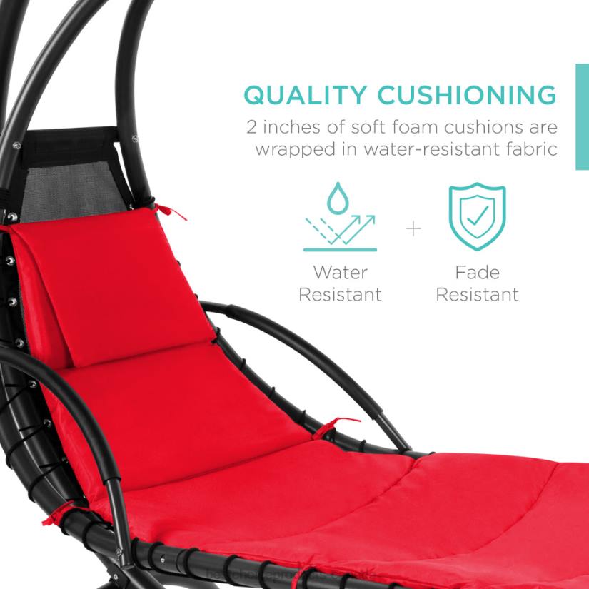 4LT2821 Red Best Choice Products Hanging Curved Chaise Lounge Chair w/ Built-In Pillow, Removable Canopy