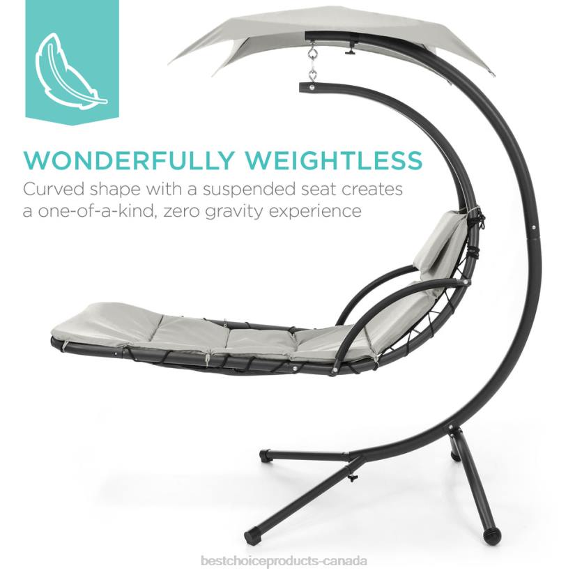 4LT2822 White Sand Best Choice Products Hanging Curved Chaise Lounge Chair w/ Built-In Pillow, Removable Canopy