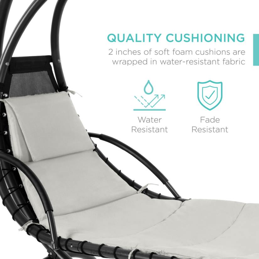 4LT2822 White Sand Best Choice Products Hanging Curved Chaise Lounge Chair w/ Built-In Pillow, Removable Canopy