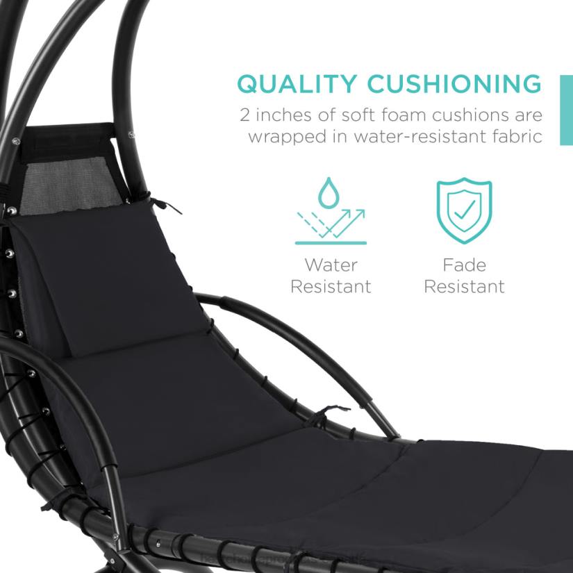 4LT2823 Black Best Choice Products Hanging Curved Chaise Lounge Chair w/ Built-In Pillow, Removable Canopy