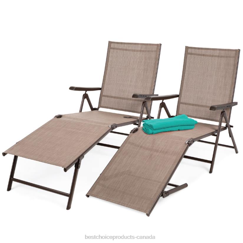 4LT2824 Brown Best Choice Products Set of 2 Outdoor Patio Chaise Recliner Lounge Chairs w/ Rust-Resistant Frame