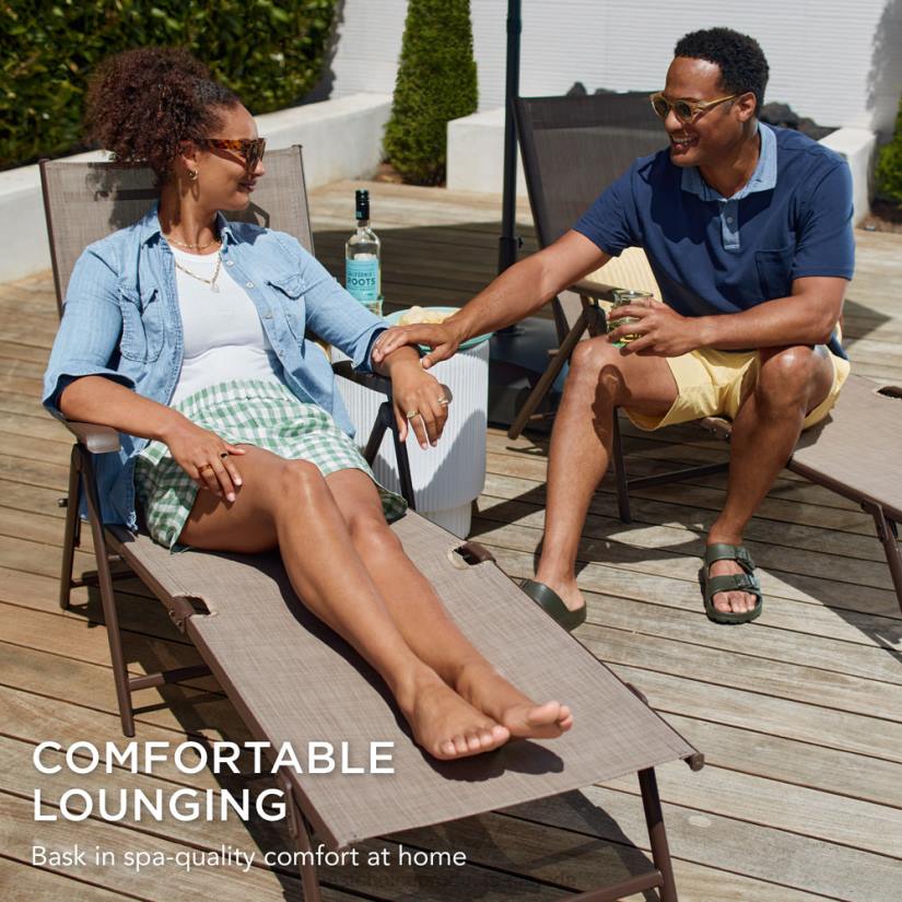 4LT2824 Brown Best Choice Products Set of 2 Outdoor Patio Chaise Recliner Lounge Chairs w/ Rust-Resistant Frame