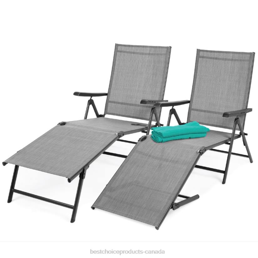 4LT2825 Gray Best Choice Products Set of 2 Outdoor Patio Chaise Recliner Lounge Chairs w/ Rust-Resistant Frame