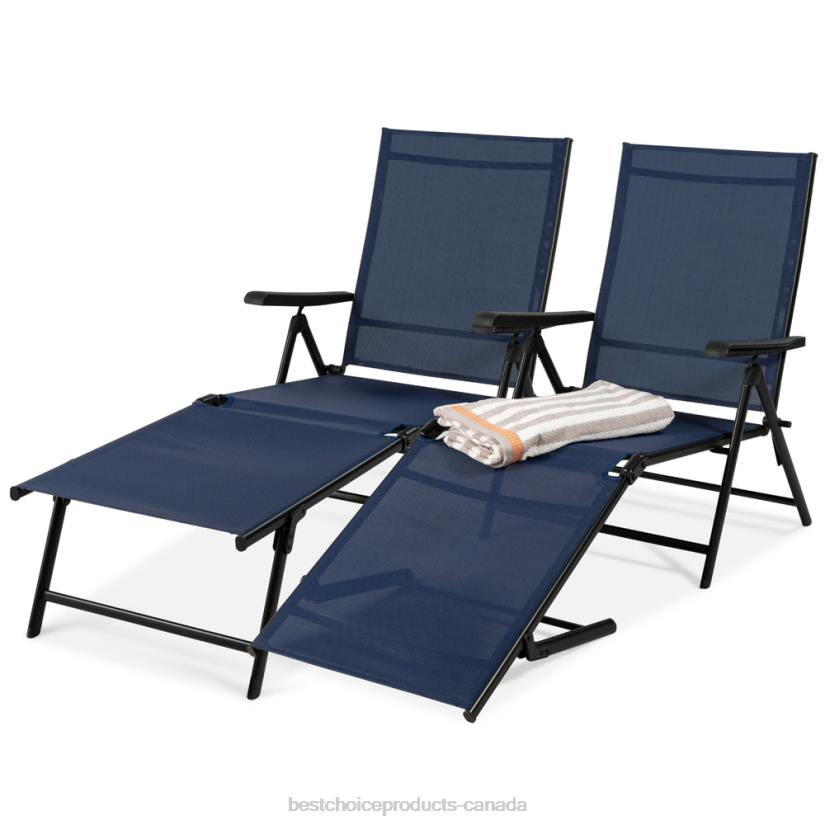 4LT2826 Navy Best Choice Products Set of 2 Outdoor Patio Chaise Recliner Lounge Chairs w/ Rust-Resistant Frame
