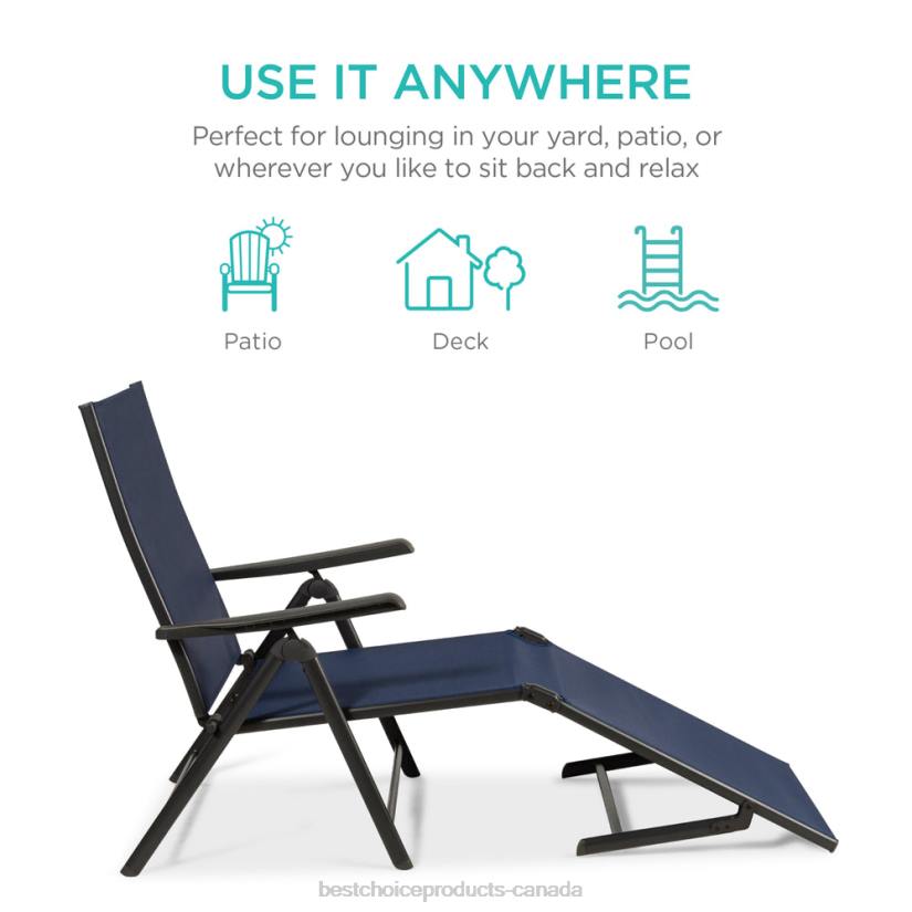 4LT2826 Navy Best Choice Products Set of 2 Outdoor Patio Chaise Recliner Lounge Chairs w/ Rust-Resistant Frame