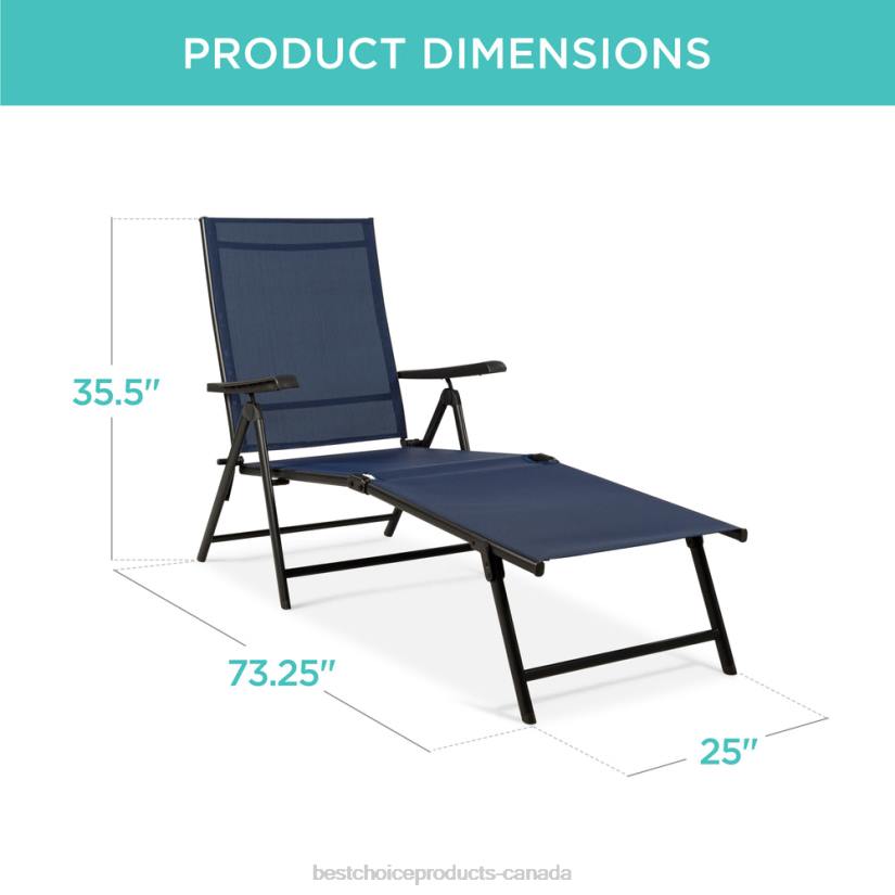 4LT2826 Navy Best Choice Products Set of 2 Outdoor Patio Chaise Recliner Lounge Chairs w/ Rust-Resistant Frame