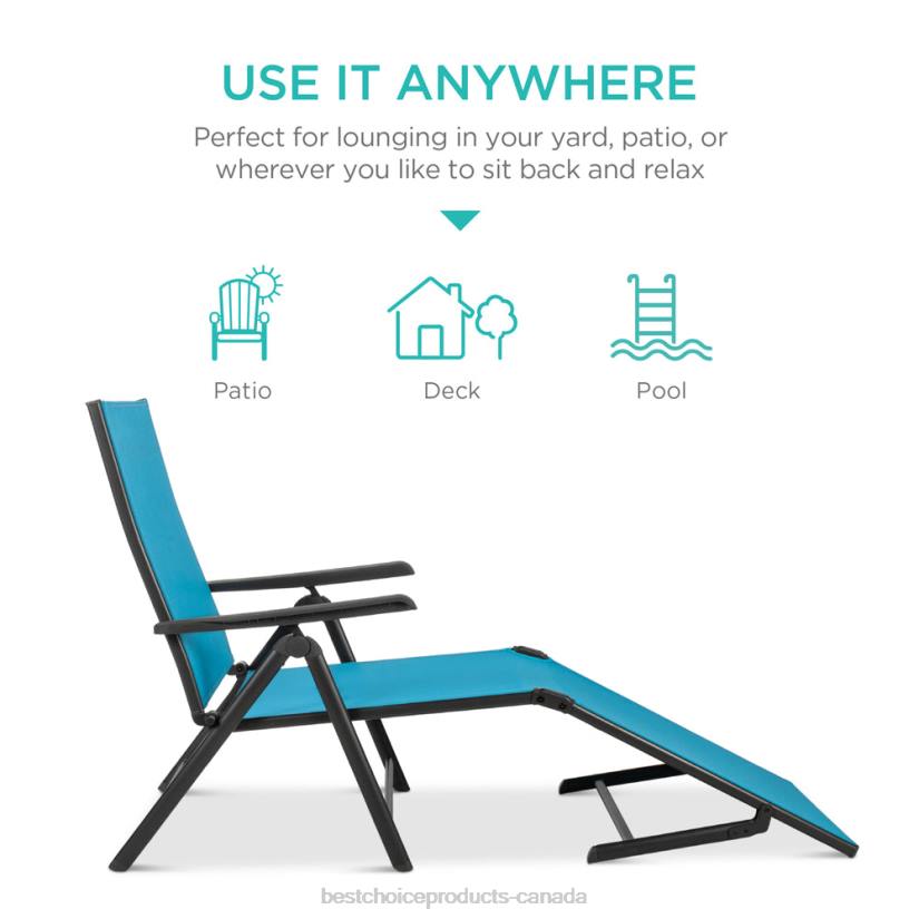 4LT2827 Sky Blue Best Choice Products Set of 2 Outdoor Patio Chaise Recliner Lounge Chairs w/ Rust-Resistant Frame