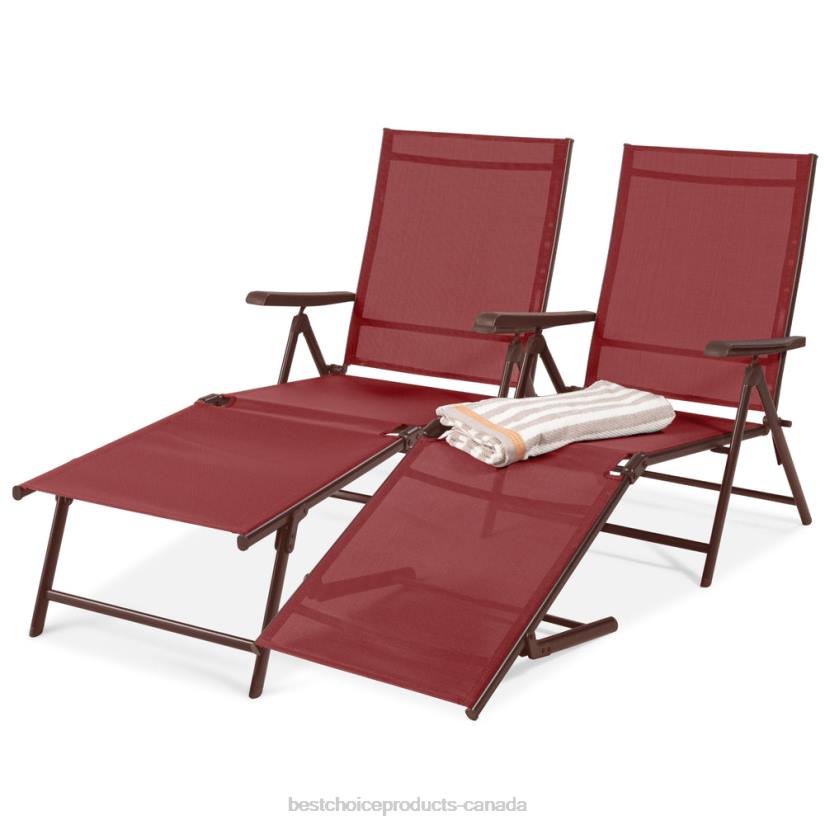 4LT2828 Red Best Choice Products Set of 2 Outdoor Patio Chaise Recliner Lounge Chairs w/ Rust-Resistant Frame