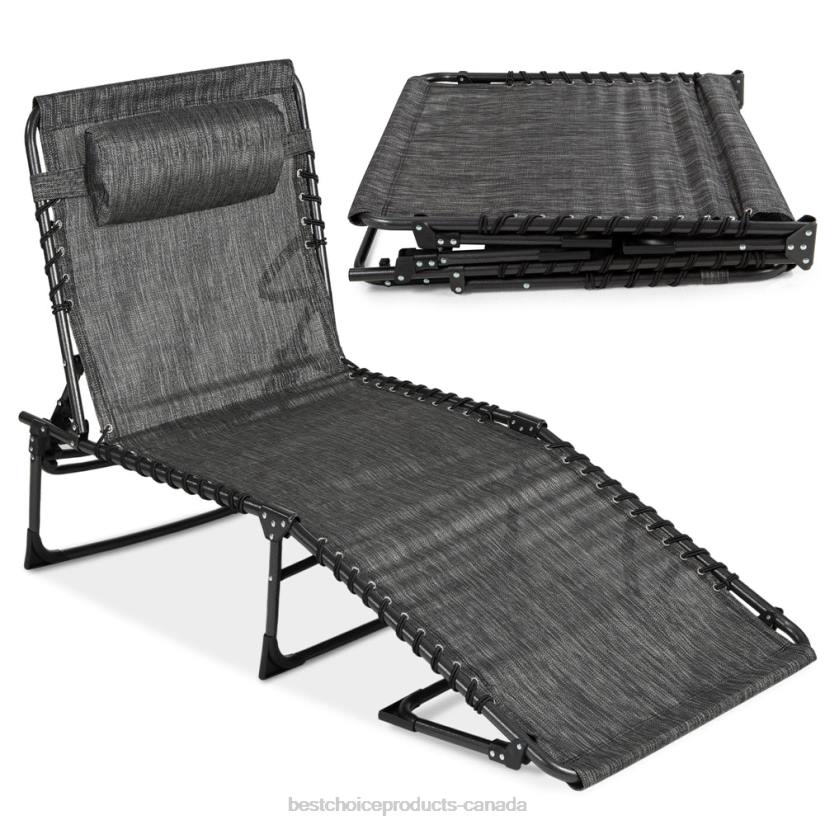 4LT2830 Gray Best Choice Products Portable Patio Chaise Lounge Chair Outdoor Recliner w/ Pillow