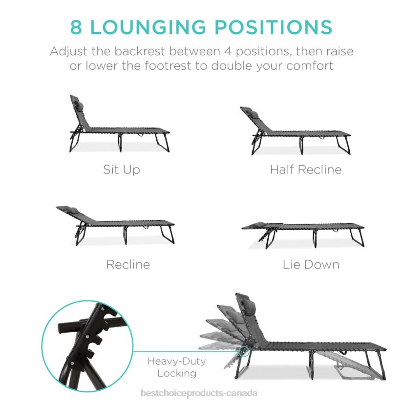 4LT2830 Gray Best Choice Products Portable Patio Chaise Lounge Chair Outdoor Recliner w/ Pillow