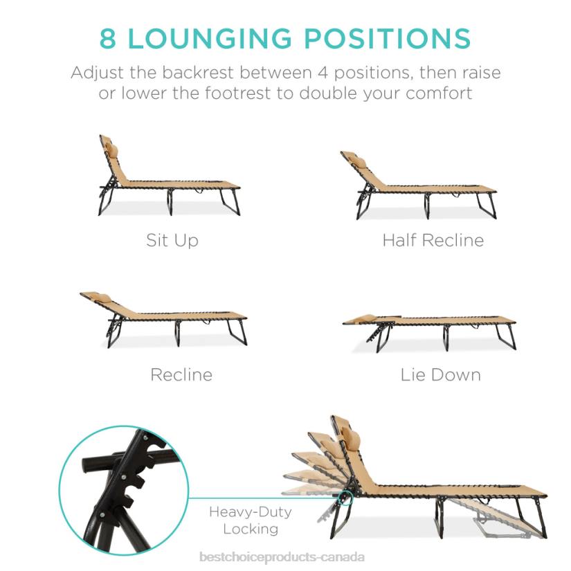 4LT2831 Tan Best Choice Products Portable Patio Chaise Lounge Chair Outdoor Recliner w/ Pillow