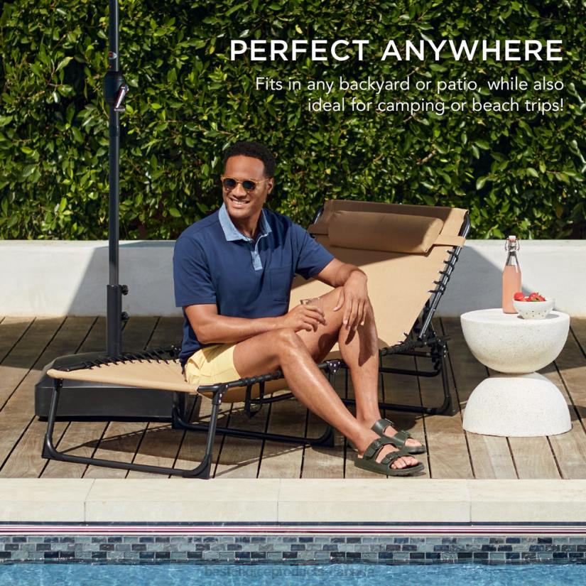 4LT2831 Tan Best Choice Products Portable Patio Chaise Lounge Chair Outdoor Recliner w/ Pillow