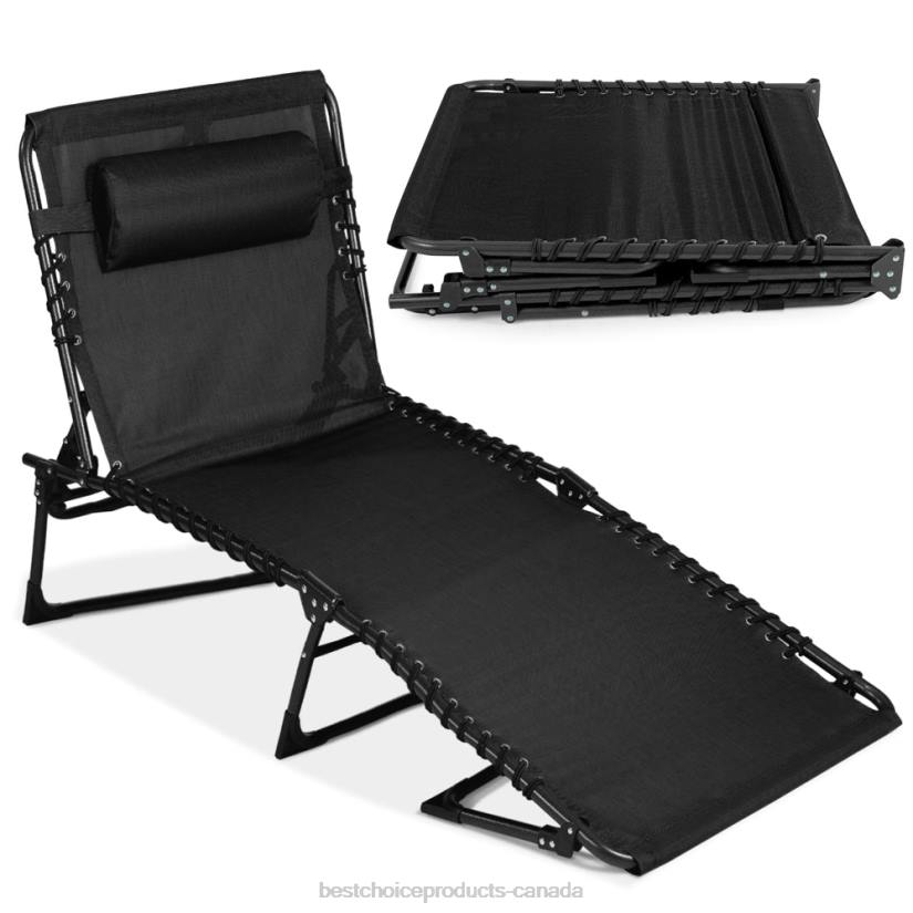 4LT2832 Black Best Choice Products Portable Patio Chaise Lounge Chair Outdoor Recliner w/ Pillow