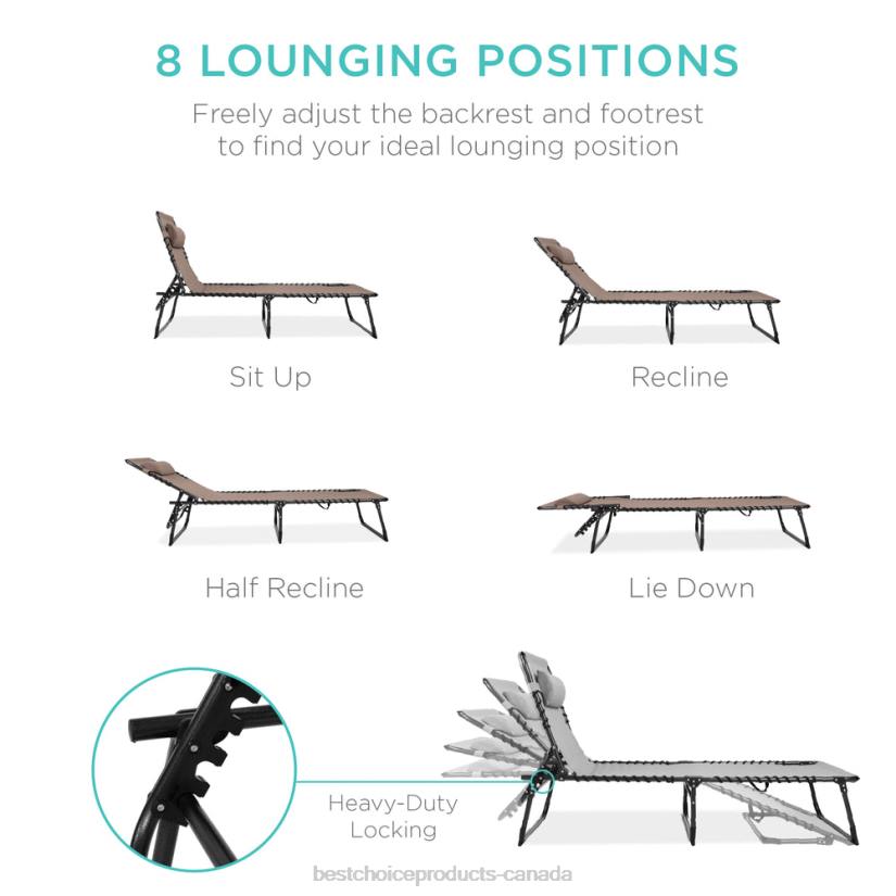 4LT2833 Warm Taupe Best Choice Products Portable Patio Chaise Lounge Chair Outdoor Recliner w/ Pillow