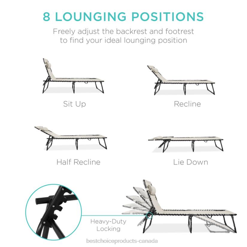 4LT2834 Ivory Best Choice Products Portable Patio Chaise Lounge Chair Outdoor Recliner w/ Pillow