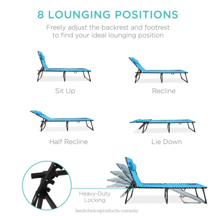 4LT2835 Light Blue Best Choice Products Portable Patio Chaise Lounge Chair Outdoor Recliner w/ Pillow