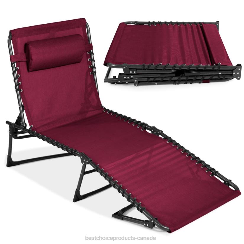 4LT2836 Wine Red Best Choice Products Portable Patio Chaise Lounge Chair Outdoor Recliner w/ Pillow