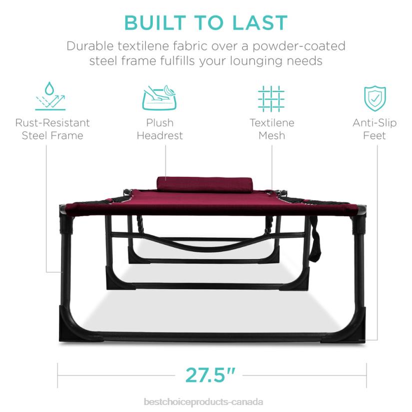 4LT2836 Wine Red Best Choice Products Portable Patio Chaise Lounge Chair Outdoor Recliner w/ Pillow