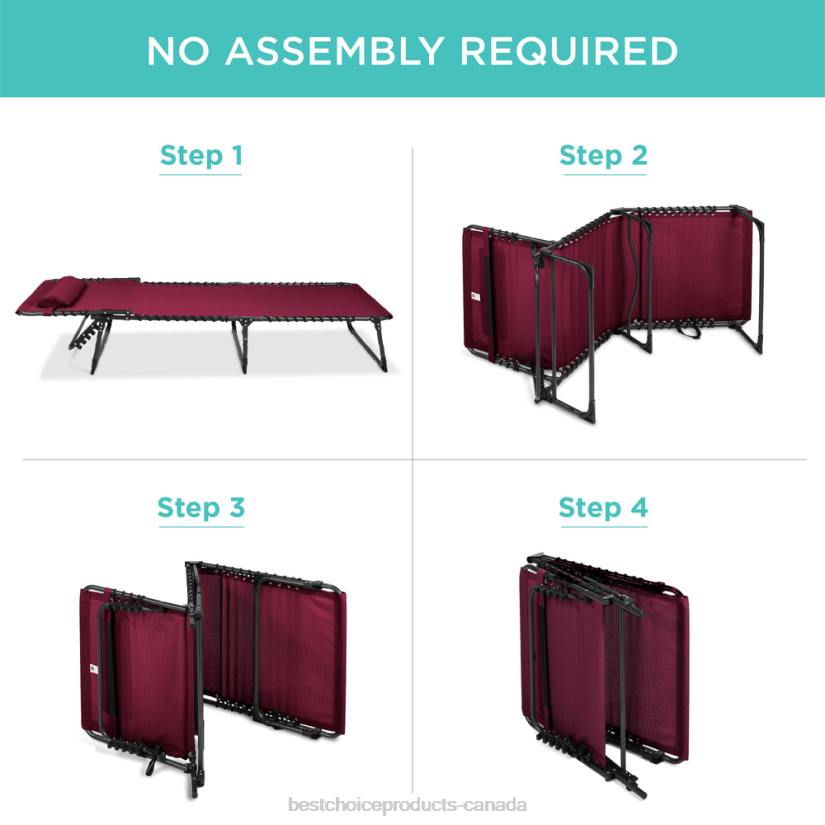 4LT2836 Wine Red Best Choice Products Portable Patio Chaise Lounge Chair Outdoor Recliner w/ Pillow